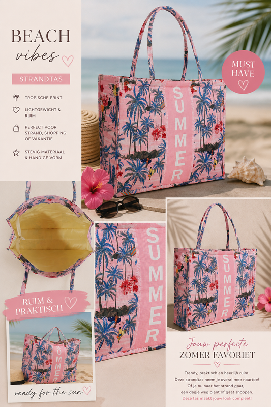 Strandtas Summer Pink 42x32x13 cm dames strandtas One Size Fashion