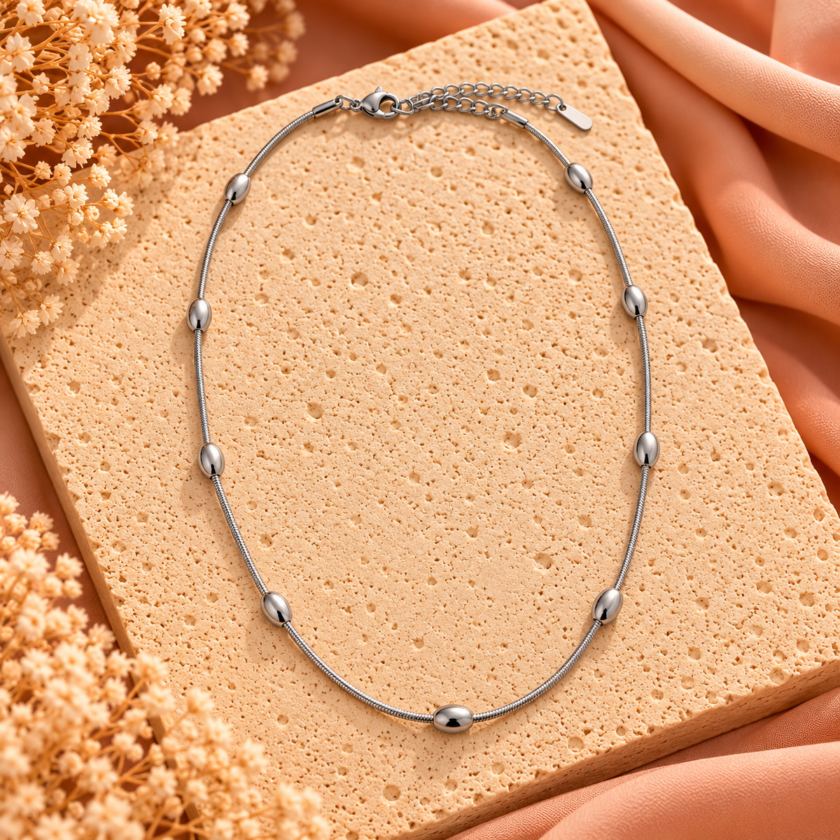Zilverkleurige Stainless Steel Ketting met Ovale Details | 40-45 cm