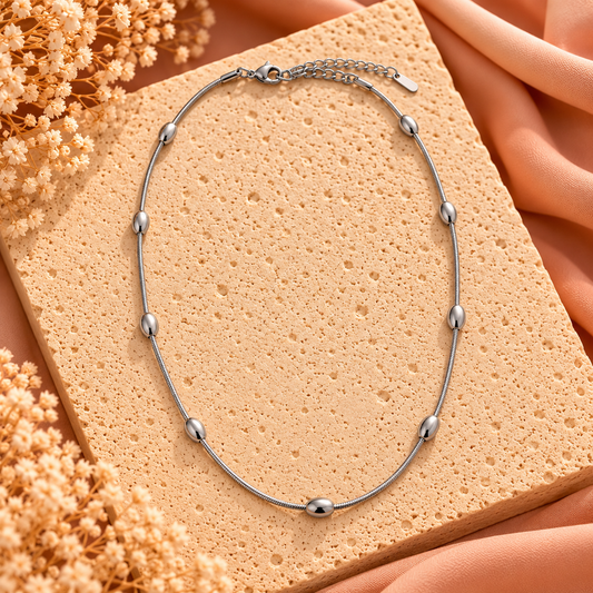 Zilverkleurige Stainless Steel Ketting met Ovale Details | 40-45 cm