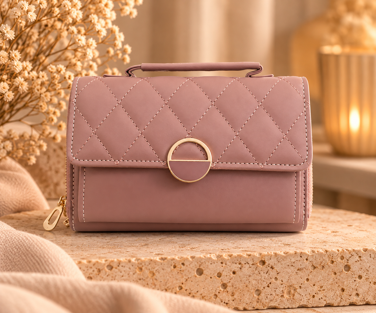 Roze Dames Schoudertas – Compacte Handtas met Gouden Sluiting