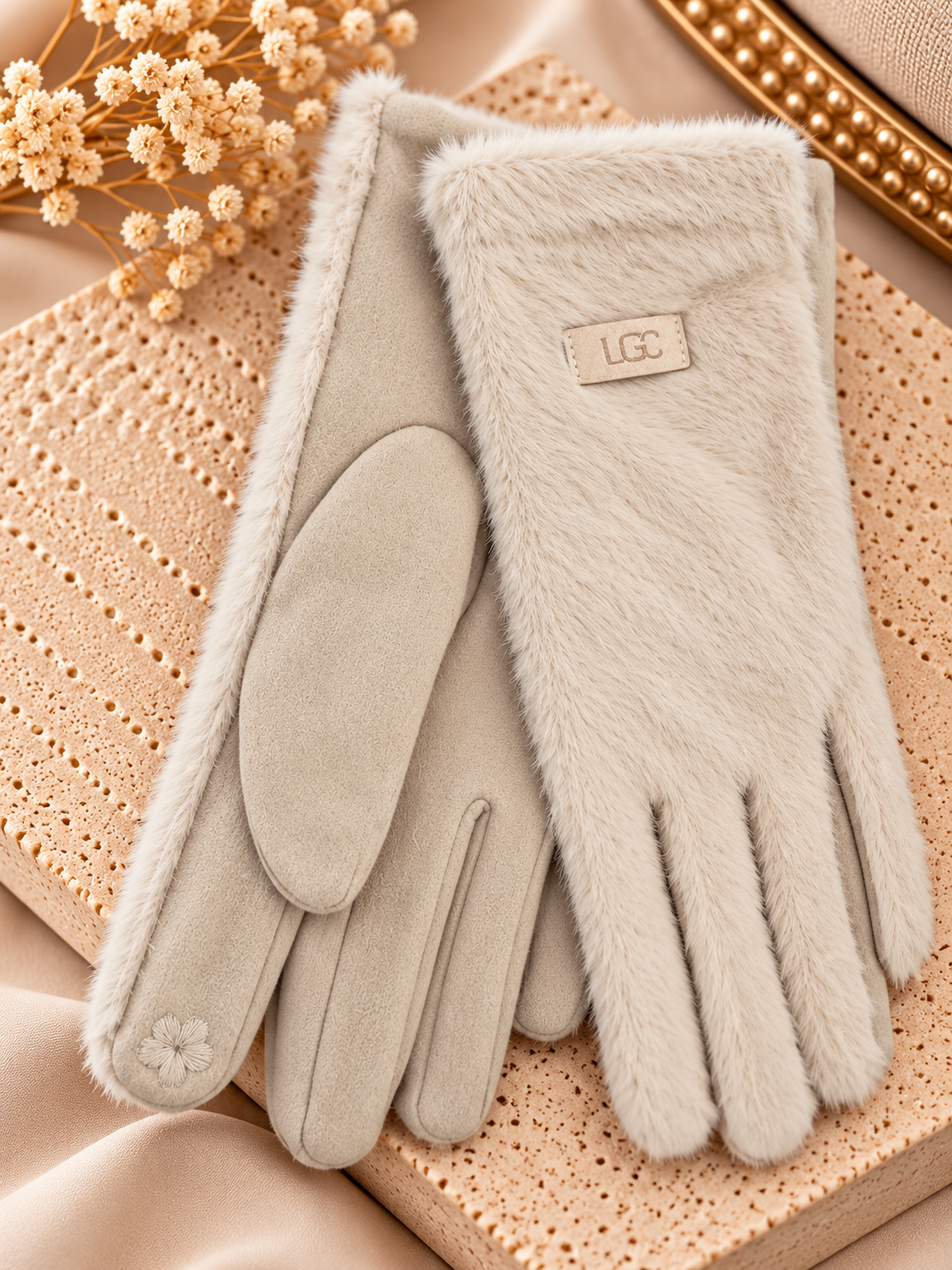 Fluffy Touch Handschoenen – Beige – One Size Fashion