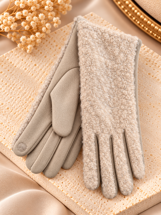 Dames Handschoenen Teddy – Beige Glitter – One Size Fashion