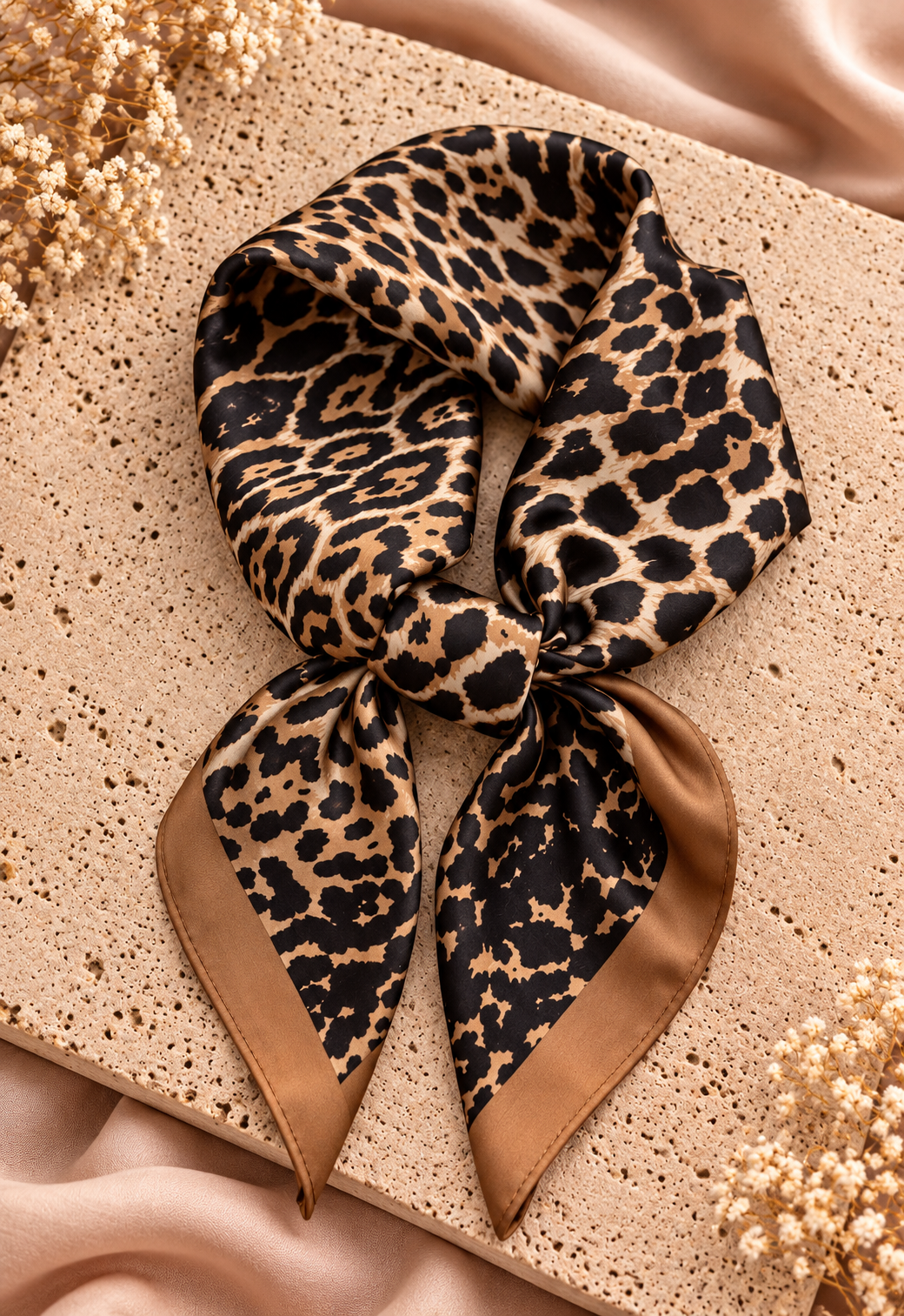 Panterprint Sjaal Bruin/Zwart Satijn Look | One Size Fashion