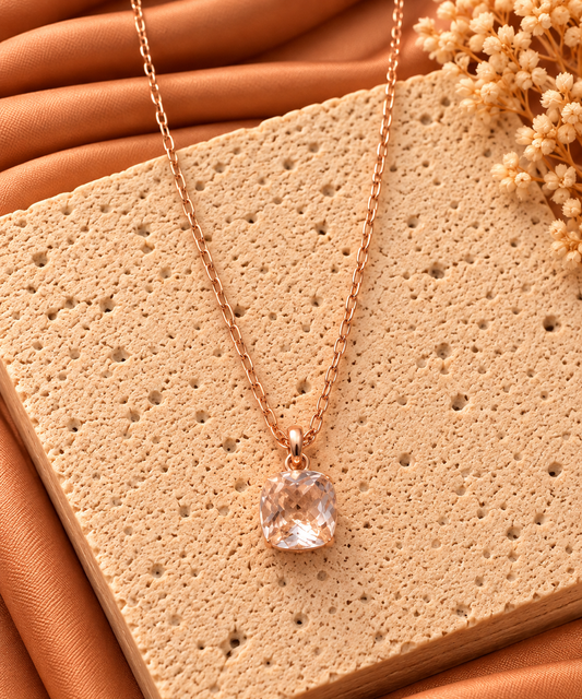Ketting transparant witte steen | Roségoudkleurig