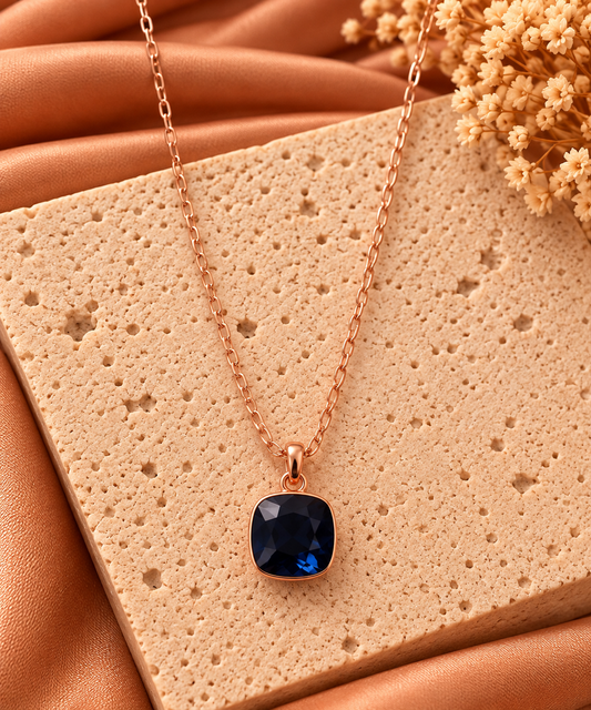 Ketting donkerblauwe steen | Roségoudkleurig