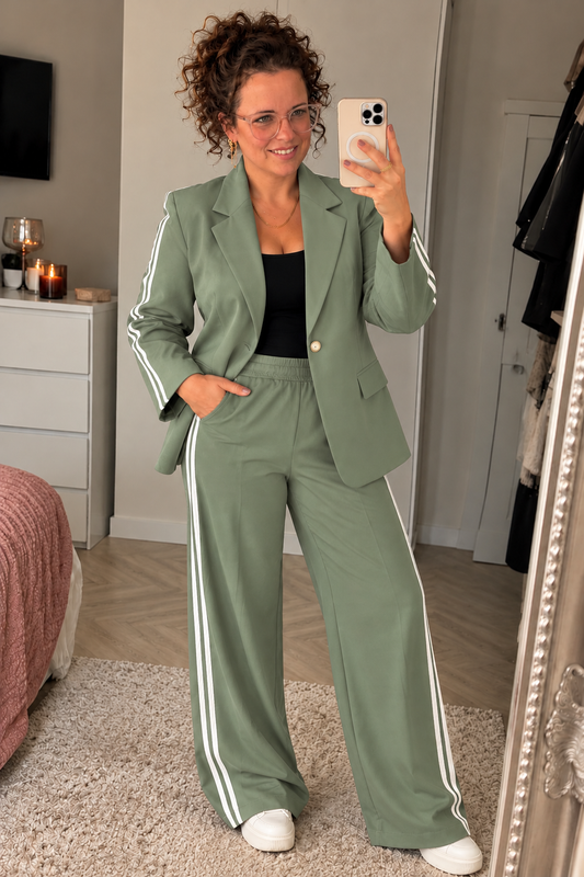 Dames Broekpak Blazer & Wide Leg Broek Kaki | One Size 36-42
