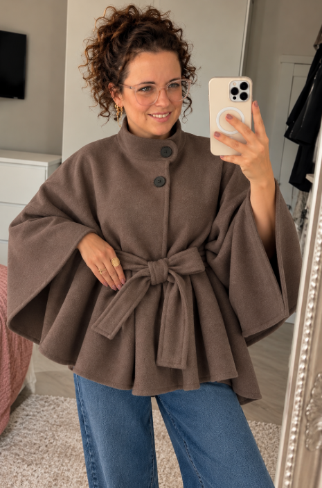 Cape Poncho met Strikceintuur Donkerbruin | One Size (38-44)