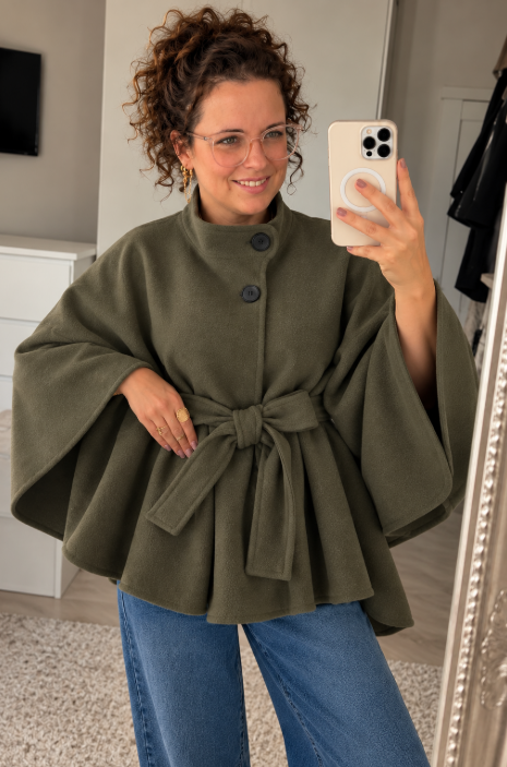 Cape Poncho met Strikceintuur Kaki | One Size (38-44)