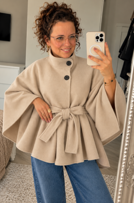 Cape Poncho met Strikceintuur Beige | One Size (38-44)