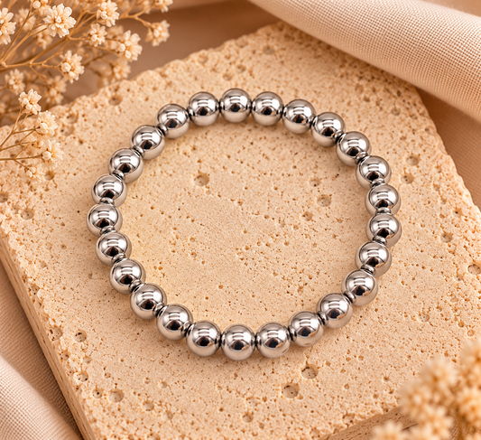 Elastische Kralenarmband Stainless Steel – Zilver 8 mm