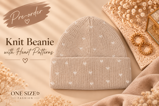 Gebreide Muts met Hartjes – Beige | One Size Fashion
