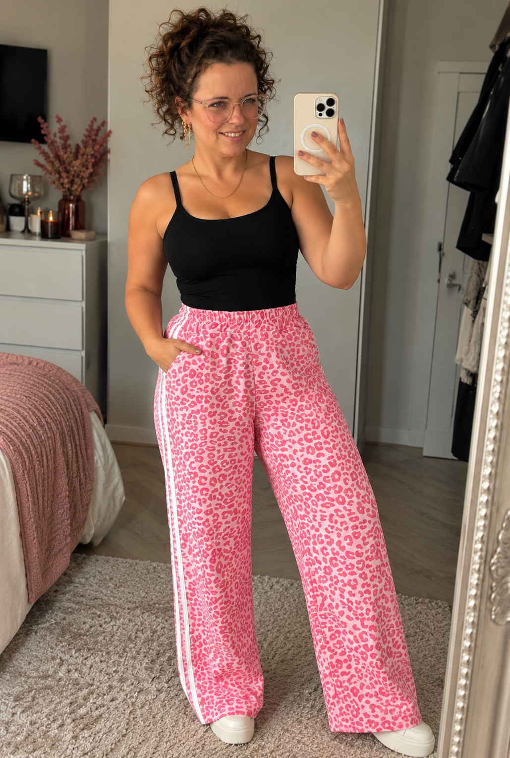 Roze Panterprint Lange Broek | One Size 36-42 - One Size Fashion