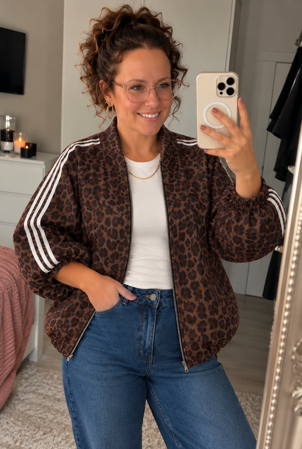 Leopard Bomber Jasje Donkerbruin | One Size (38-44)