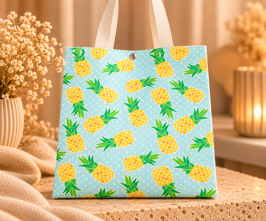 Shopper Ananas Print Blauw – Herbruikbare Tas 40 x 33 cm