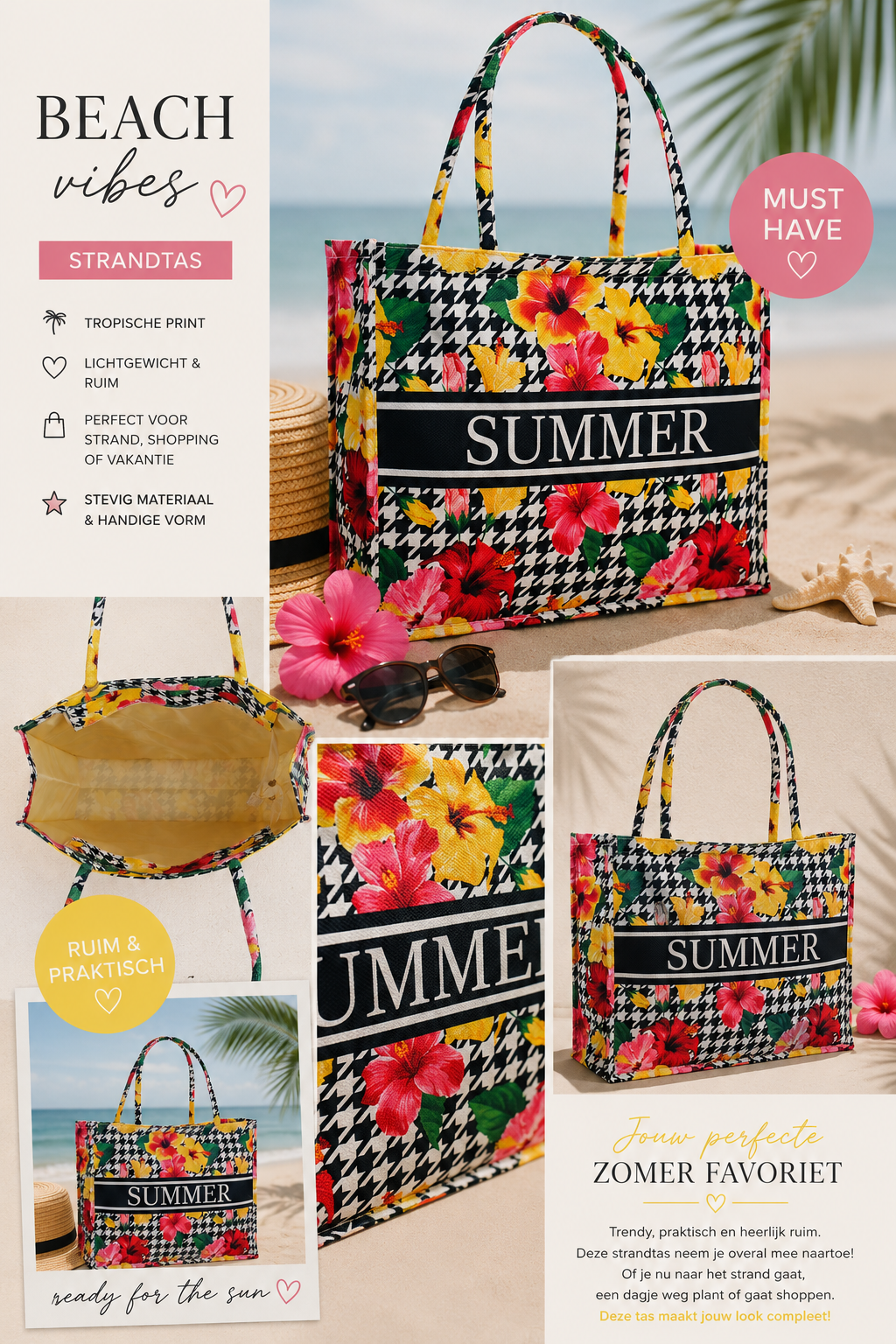 Strandtas Summer Flower 42x32x13 cm dames strandtas One Size Fashion