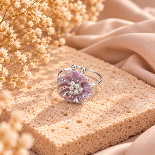 Stainless Steel Lila Bloem Ring Verstelbaar Zilverkleurig