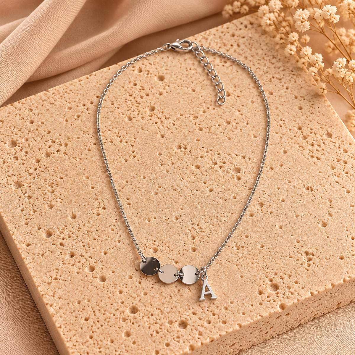 Zilverkleurige Stainless Steel Ketting met Letter A | 35 + 5 cm
