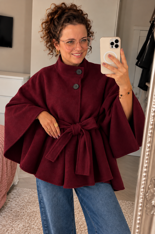 Cape Poncho met Strikceintuur Bordeaux | One Size (38-44)