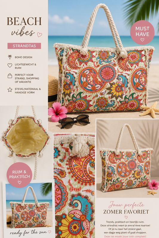 Boho Strandtas Paisley Color 50x40x10 cm dames strandtas One Size Fashion