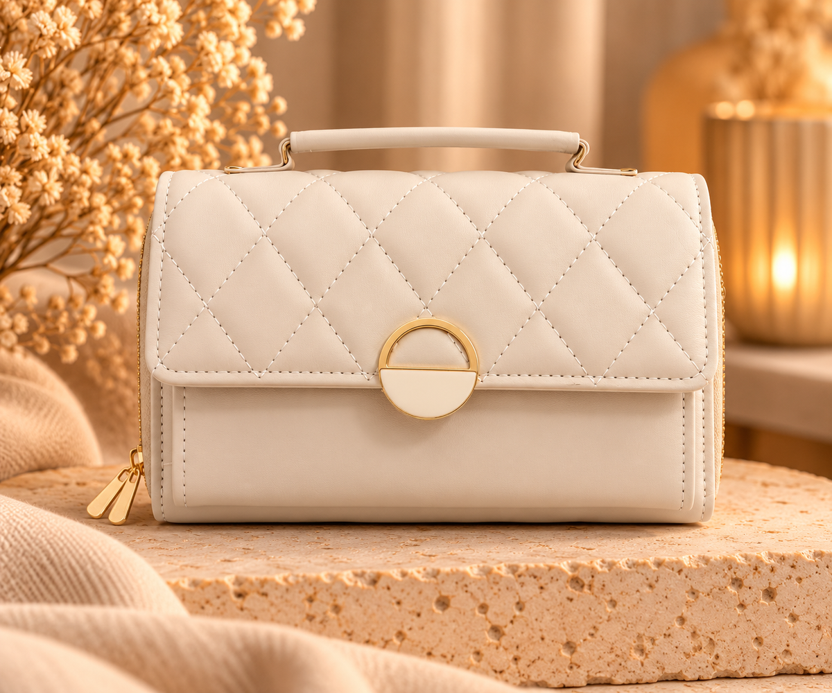 Dames Schoudertas Crème – Kleine PU Handtas 19 x 12,5 x 6 cm