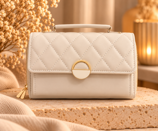 Dames Schoudertas Crème – Kleine PU Handtas 19 x 12,5 x 6 cm