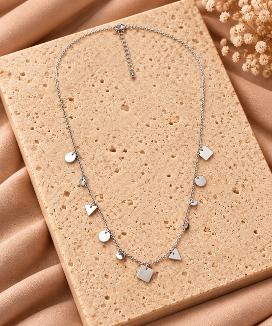 Ketting zilverkleurig met geometrische bedels | 35 + 5 cm