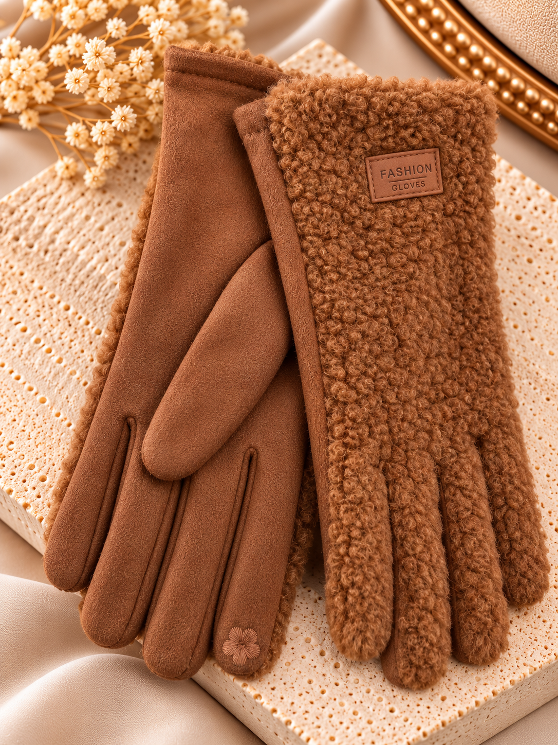 Teddy Handschoenen – Cognac – One Size Fashion
