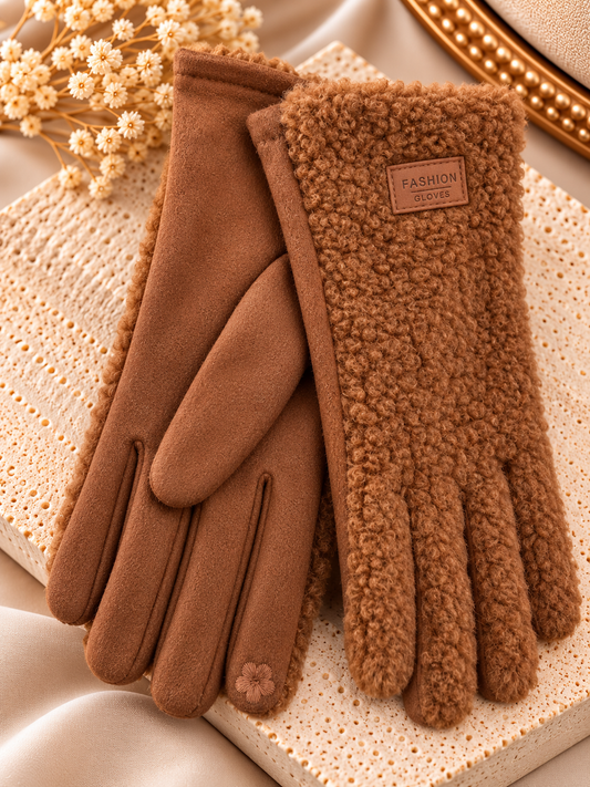 Teddy Handschoenen – Cognac – One Size Fashion