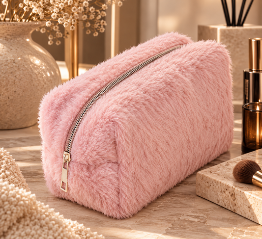 Fluffy Make-up Tasje | Lichtroze