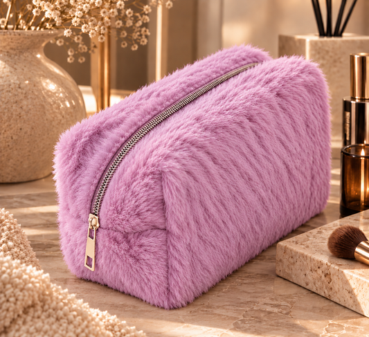 Fluffy Make-up Tasje | Roze/Lila