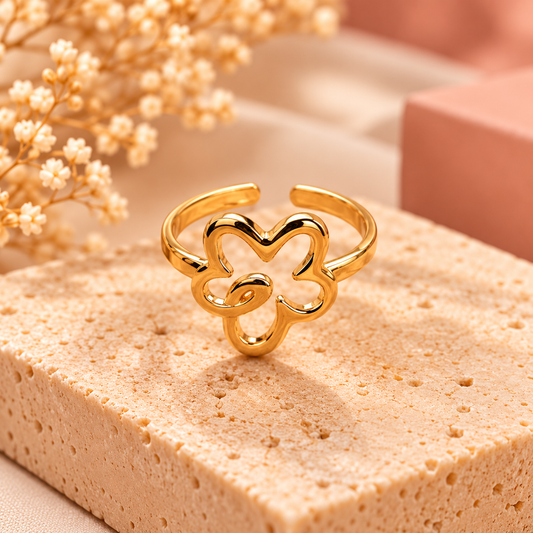 Stainless Steel Bloemenring | Goudkleurig